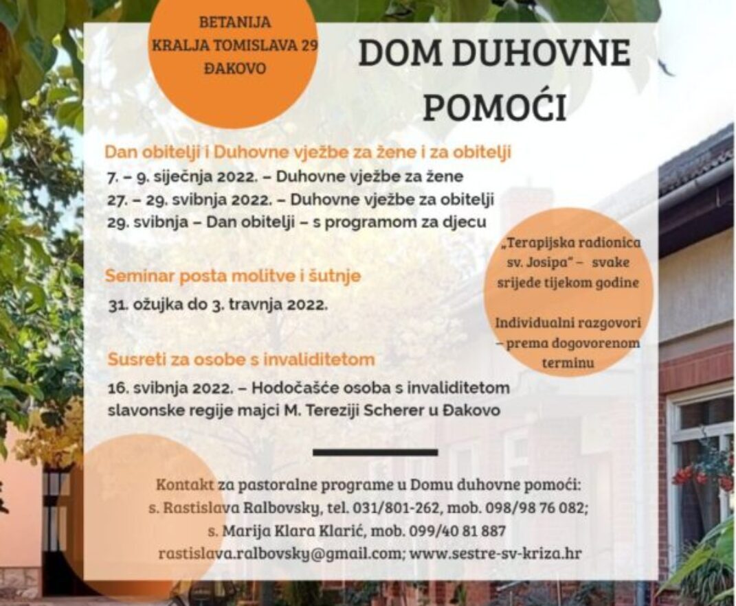 Kalendar susreta u Domu duhovne pomoći, Đakovo, za 2021./2022. godinu