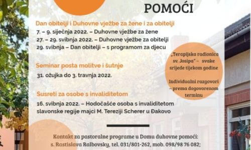 Kalendar susreta u Domu duhovne pomoći, Đakovo, za 2021./2022. godinu