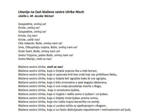 Trenutno pregledavate Litanije na čast blažene sestre Ulrike Nisch