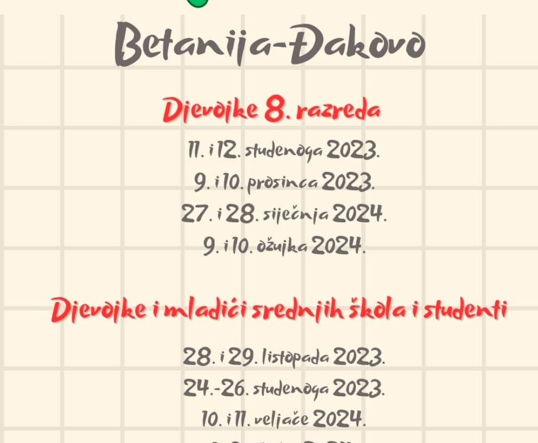 Duhovne obnove za mlade u Betaniji, Đakovo