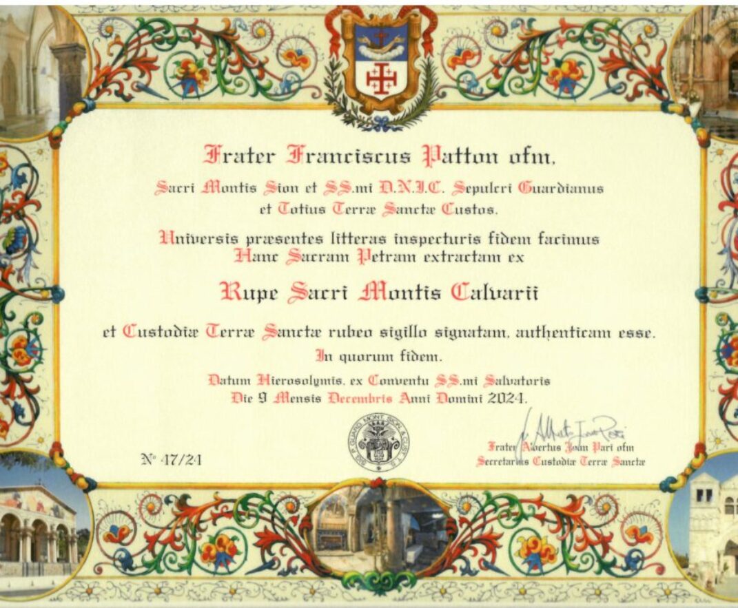 Kustos Svete Zemlje fra Francesco Patton darovao kamen od stijene Kalvarije Milosrdnim sestra sv. Križa u Zagrebu